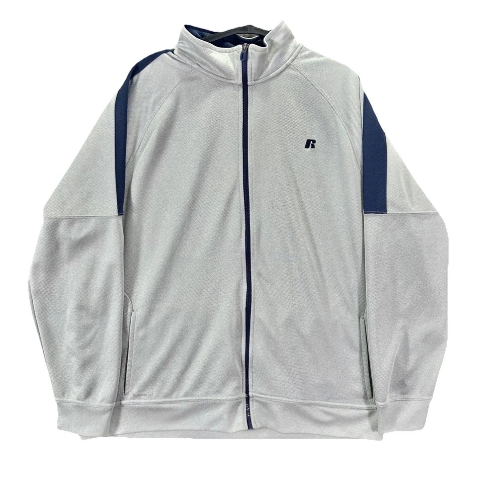Russell Athletic Track Jacket Men's XL Gray Dri Power 360 Full Zip Mock Neck